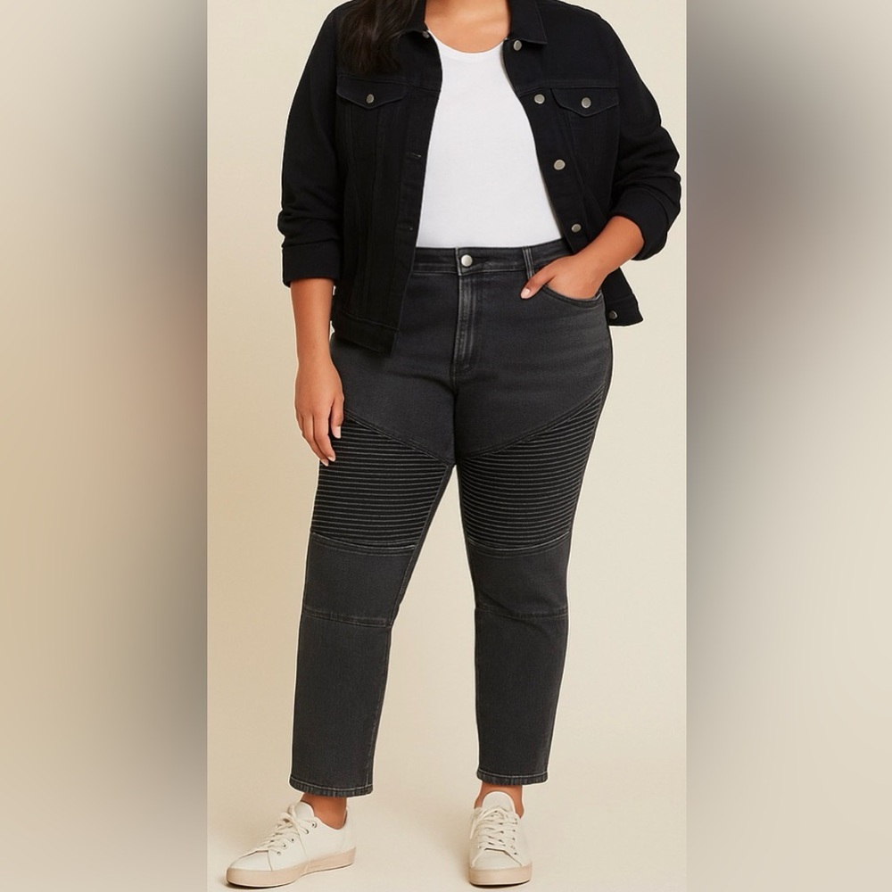 ModCloth Moto Style Jean Black Wash‎ Ribbed Knee XL